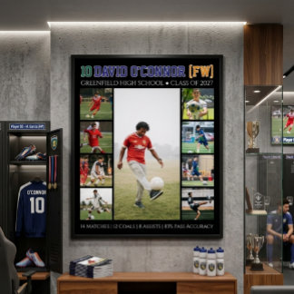 Aangepaste foto van senior voetballer met rugnumme poster