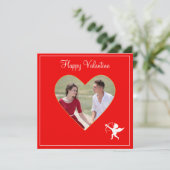 Aangepaste foto van stel & Cupido Valentijnskaart (Staand voorkant)