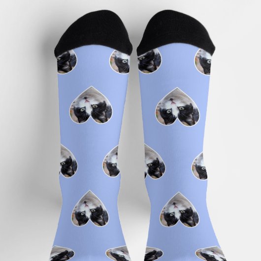 Aangepaste foto van Tuxedo Cat op lichtblauw perso Sokken (Top)