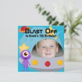 Aangepaste foto van UFO Alien Birthday-uitnodiging Kaart (Staand voorkant)