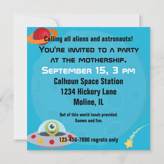 Aangepaste foto van UFO Alien Birthday-uitnodiging Kaart (Achterkant)