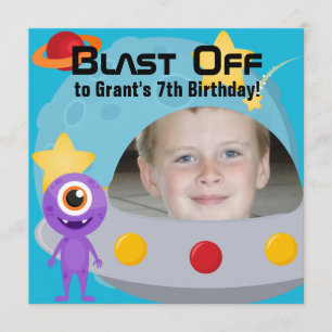 Aangepaste foto van UFO Alien Birthday-uitnodiging Kaart