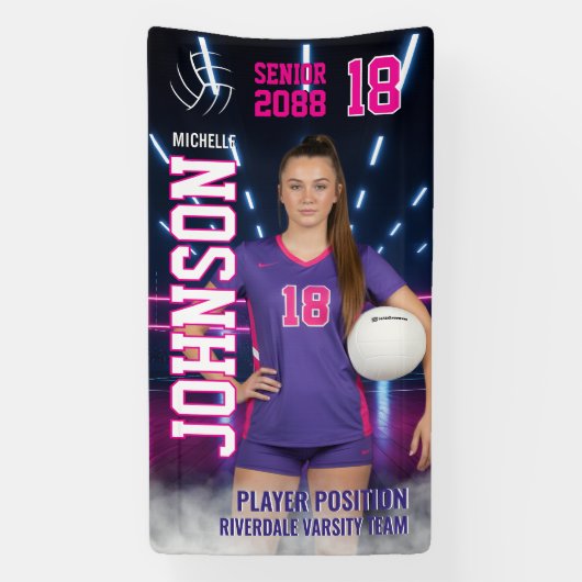 Aangepaste foto van volleybalspeler seniorenavond spandoek (Verticaal)