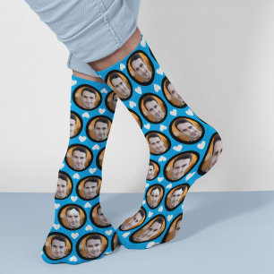 Aangepaste foto van vriend vriendin harten blauw sokken