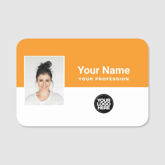 Aangepaste foto van werknemer, logo, beroep naamplaatje (Voorkant)