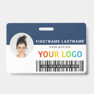 Aangepaste foto van werknemer, logo, naam, 2 stree badge