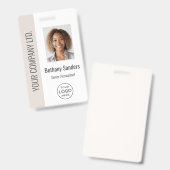 Aangepaste foto van werknemer, logo, naam Beige Badge (Voor- en achterkant)