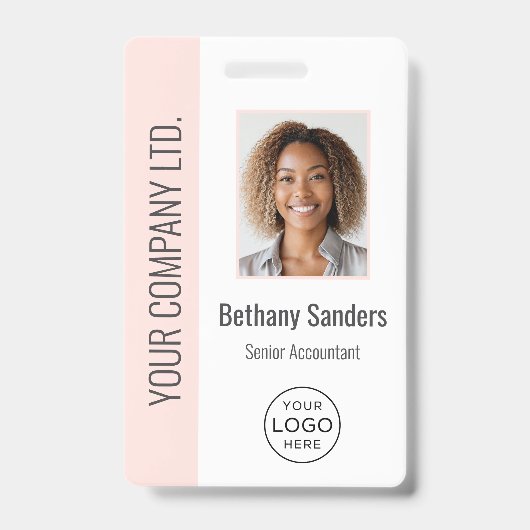 Aangepaste foto van werknemer, logo, naam Blush Ro Badge (Voorzijde)