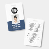 Aangepaste foto van werknemer, logo, naam, grote t badge (Voor- en achterkant)