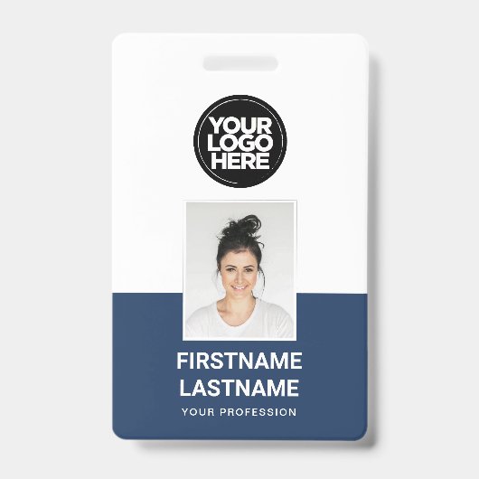 Aangepaste foto van werknemer, logo, naam, grote t badge (Voorzijde)