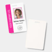 Aangepaste foto van werknemer, logo, naam heet roz badge (Voor- en achterkant)