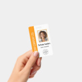 Aangepaste foto van werknemer, logo, naam oranje badge (Handheld)