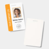 Aangepaste foto van werknemer, logo, naam oranje badge (Voor- en achterkant)