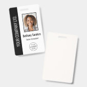 Aangepaste foto van werknemer, logo, naam zwart badge (Voor- en achterkant)