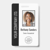 Aangepaste foto van werknemer, logo, naam zwart badge (Voorzijde)