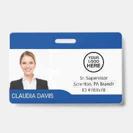 Aangepaste foto van werknemer, naam, logo, badge