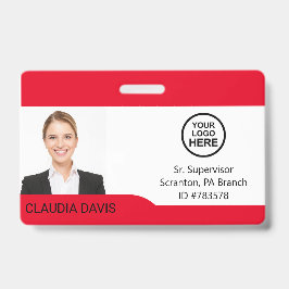 Aangepaste foto van werknemer, naam, logo, badge