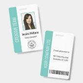 Aangepaste foto van werknemer, streepjescode, logo badge (Voor- en achterkant)