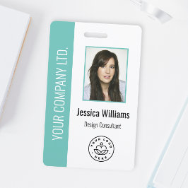 Aangepaste foto van werknemer, streepjescode, logo badge