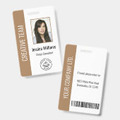 Aangepaste foto van werknemer, streepjescode, logo badge (Voor- en achterkant)