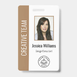 Aangepaste foto van werknemer, streepjescode, logo badge