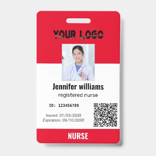Aangepaste foto van werknemer, streepjescode, logo badge (Voorzijde)