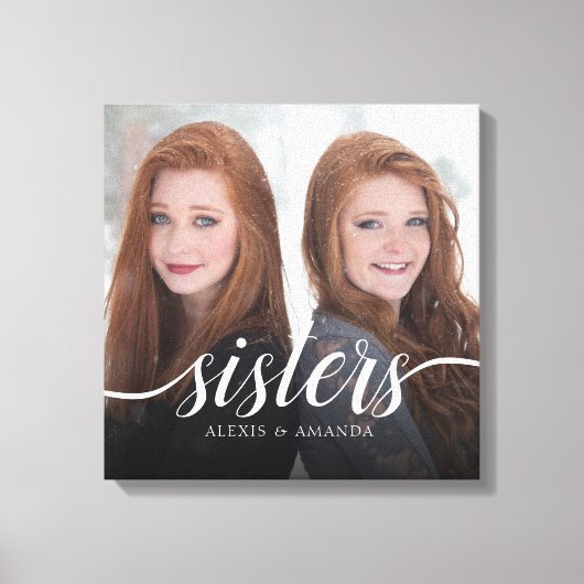Aangepaste foto van zusters met handschrift canvas afdruk (Voorkant)