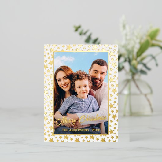 Aangepaste foto Vergroten kerstelegante scriptster Folie Feestdagen Briefkaart (Staand Voorkant)