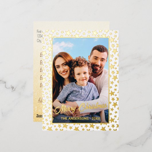 Aangepaste foto Vergroten kerstelegante scriptster Folie Feestdagen Briefkaart (Voorkant / Achterkant)