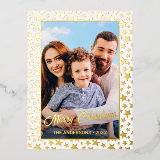 Aangepaste foto Vergroten kerstelegante scriptster Folie Feestdagen Briefkaart (Voorkant)