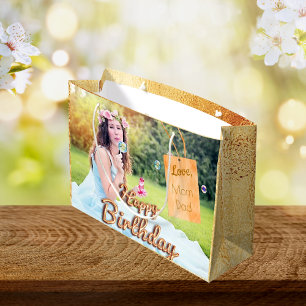 Aangepaste foto verjaardag ballon gouden naam tag groot cadeauzakje