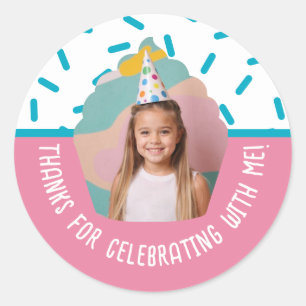 Aangepaste foto Verjaardag Bedankt Cupcake Sprinkl Ronde Sticker