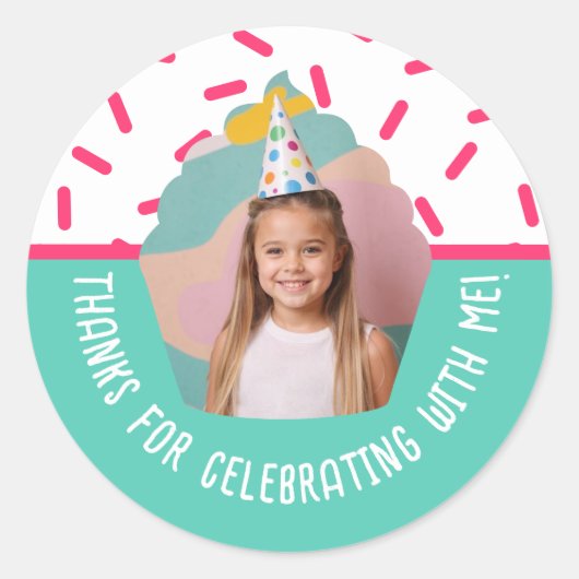 Aangepaste foto Verjaardag Bedankt Cupcake Sprinkl Ronde Sticker (Voorkant)