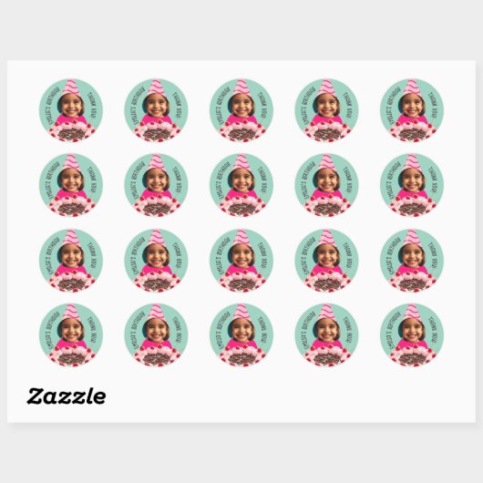 Aangepaste Foto Verjaardag Bedankt Party Pet Roze Ronde Sticker (Vel)
