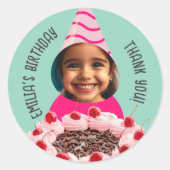 Aangepaste Foto Verjaardag Bedankt Party Pet Roze Ronde Sticker (Voorkant)