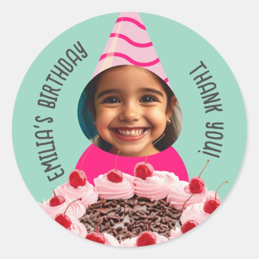 Aangepaste Foto Verjaardag Bedankt Party Pet Roze Ronde Sticker (Voorkant)