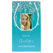 Aangepaste foto verjaardag blauwgroen blauwe glitt klein cadeauzakje (Achterkant)