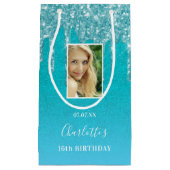 Aangepaste foto verjaardag blauwgroen blauwe glitt klein cadeauzakje (Voorkant)