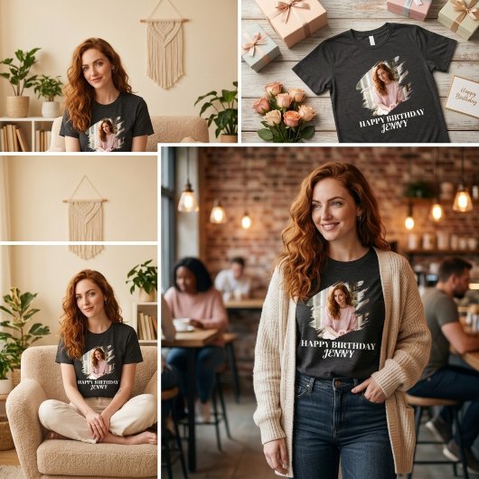 Aangepaste foto verjaardag dames Tri-Blend shirt