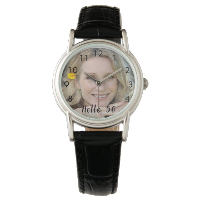 Aangepaste foto-verjaardag hallo zwart horloge (Voorkant)