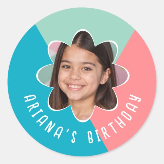 Aangepaste Foto Verjaardag Party Flower Modern Fav Ronde Sticker (Voorkant)