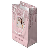 Aangepaste foto-verjaardagsblush roze glitter drup klein cadeauzakje (Voorkant Gekanteld)