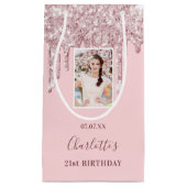 Aangepaste foto-verjaardagsblush roze glitter drup klein cadeauzakje (Voorkant)