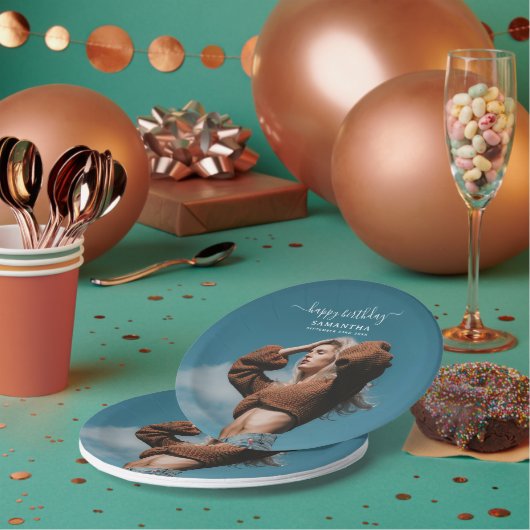 Aangepaste Foto Verjaardagsfeest Selfie Afbeelding Papieren Bordje (Multi)