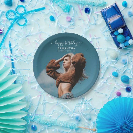 Aangepaste Foto Verjaardagsfeest Selfie Afbeelding Papieren Bordje (Feest)