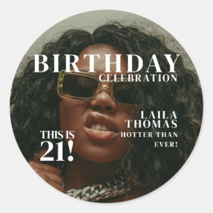 Aangepaste foto verjaardagsfeest tijdschrift omsla ronde sticker