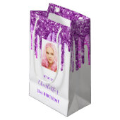 Aangepaste foto verjaart witte paarse glitterdrupp klein cadeauzakje (Voorkant Gekanteld)