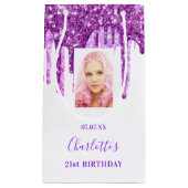 Aangepaste foto verjaart witte paarse glitterdrupp klein cadeauzakje (Voorkant)