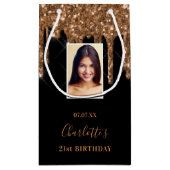 Aangepaste foto verjaart zwarte goudglitterdruppel klein cadeauzakje (Achterkant)