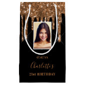 Aangepaste foto verjaart zwarte goudglitterdruppel klein cadeauzakje (Voorkant)